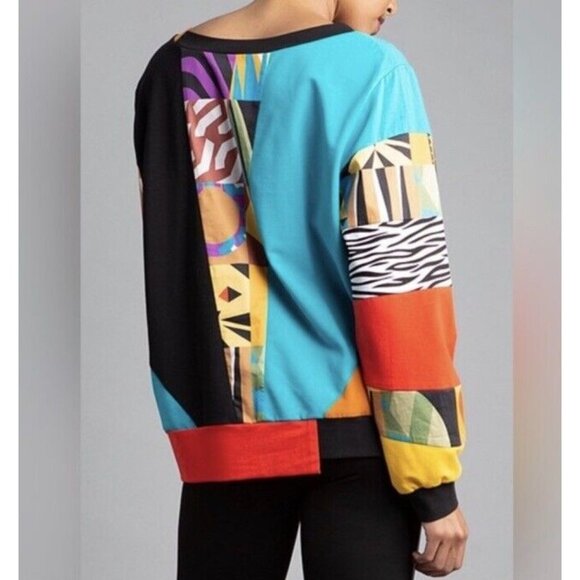 Berek Animal Print Patchwork Sweatshirt Multicolor Zebra Blue Yellow women top - Picture 3 of 3